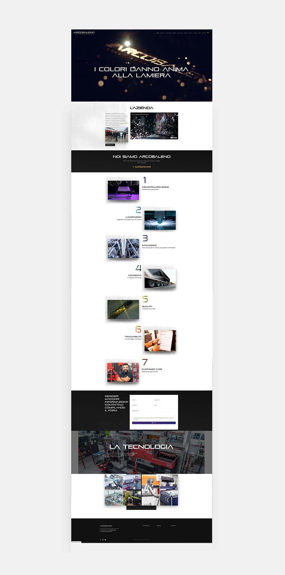 Sito web Arcobaleno lamiere realizzato da R+M per comunicare