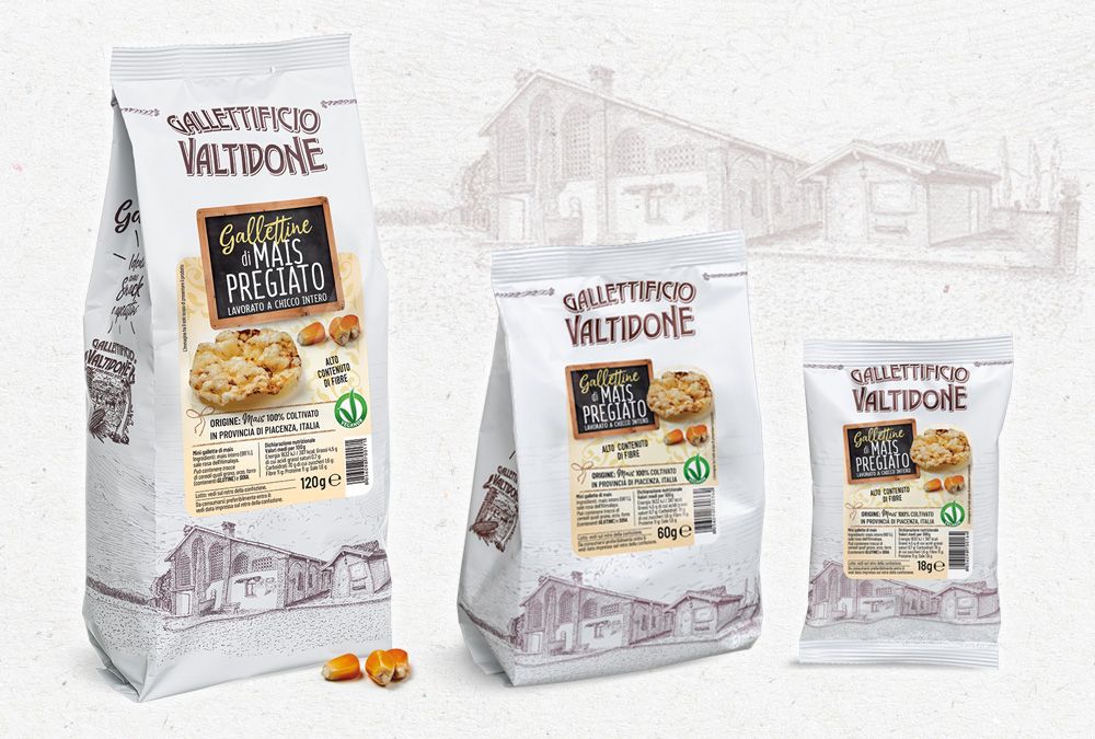 Nuovo packaging gallettine di mais del Gallettificio Valtidone