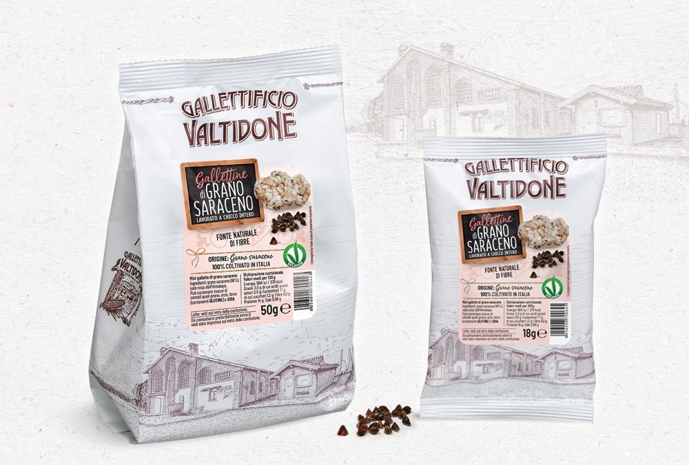 Nuovo packaging gallettine di grano saraceno del Gallettificio Valtidone