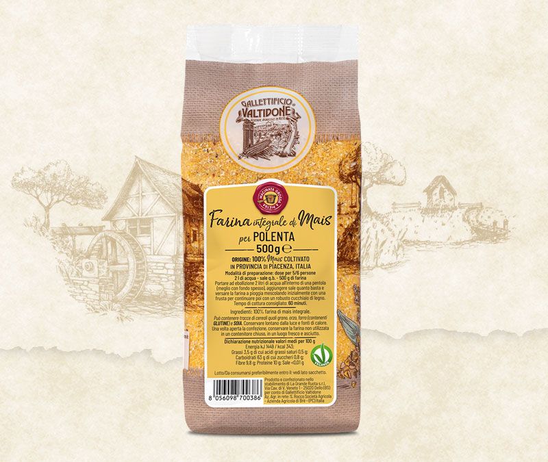 nuovo packaging farina di mais del Gallettificio Valtidone